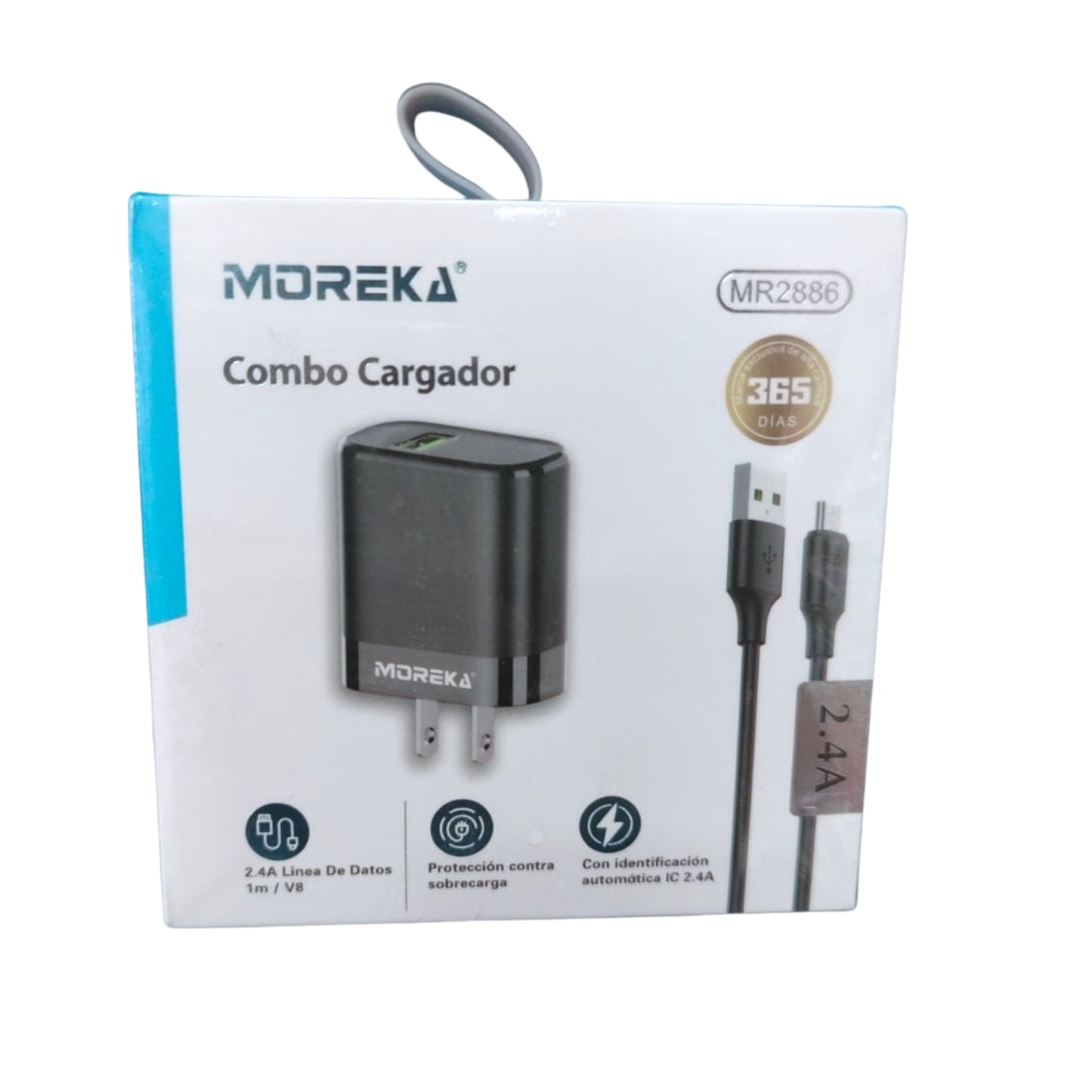 MR2886 COMBO CARGADOR USB V8 2.4A 1M CON 1 PZ O CAJA CON 200 PZS