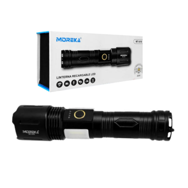 MT-019 LINTERNA LED RECARGABLE 30W CON 1 PZ O CAJA CON 80 PZS