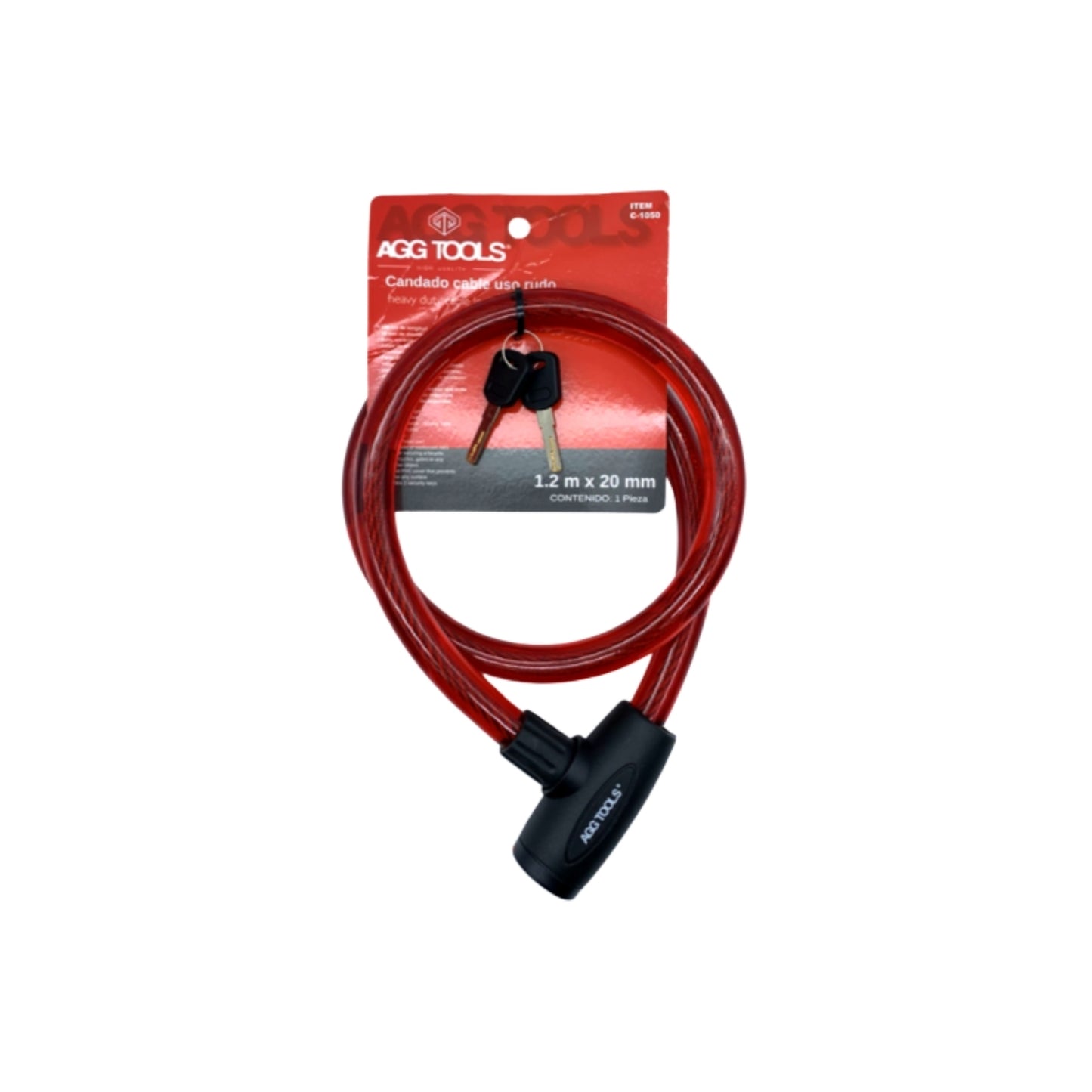 C1050 CANDADO CABLE 1.2MTRS X 20 MM  CON 1 PZ O CAJA CON 24 PZS