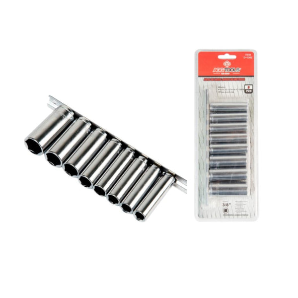 D0362 DADOS 3/8 DE PULGADA L 8 PIEZAS MM CROMADO CON 1 PZ O CAJA CON 6 PZS