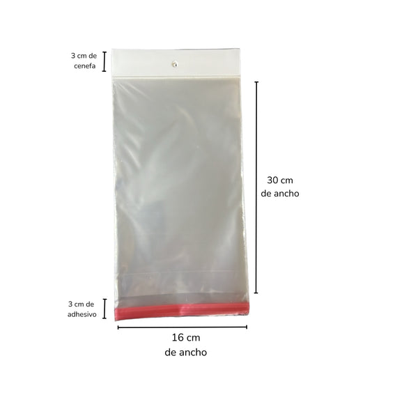 BOLSA CELOFAN CP 16X30 PQT CON 100 PZS O CAJA CON 100 PQTS