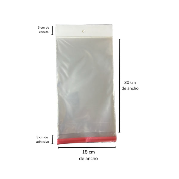 BOLSA CELOFAN CP 18X30 PQT CON 100 PZS O CAJA CON 100 PQTS