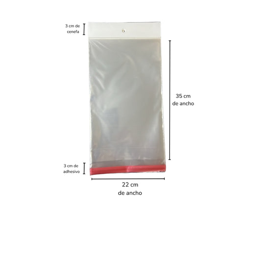BOLSA CELOFAN CP 22X35 PQT CON 100 PZS O CAJA CON 60 PQTS