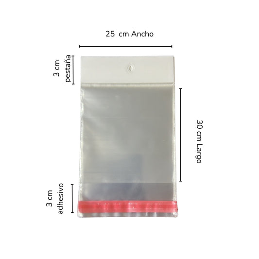 BOLSA CELOFAN CP 25X30 PQT CON 100 PZS O CAJA CON 60 PQTS