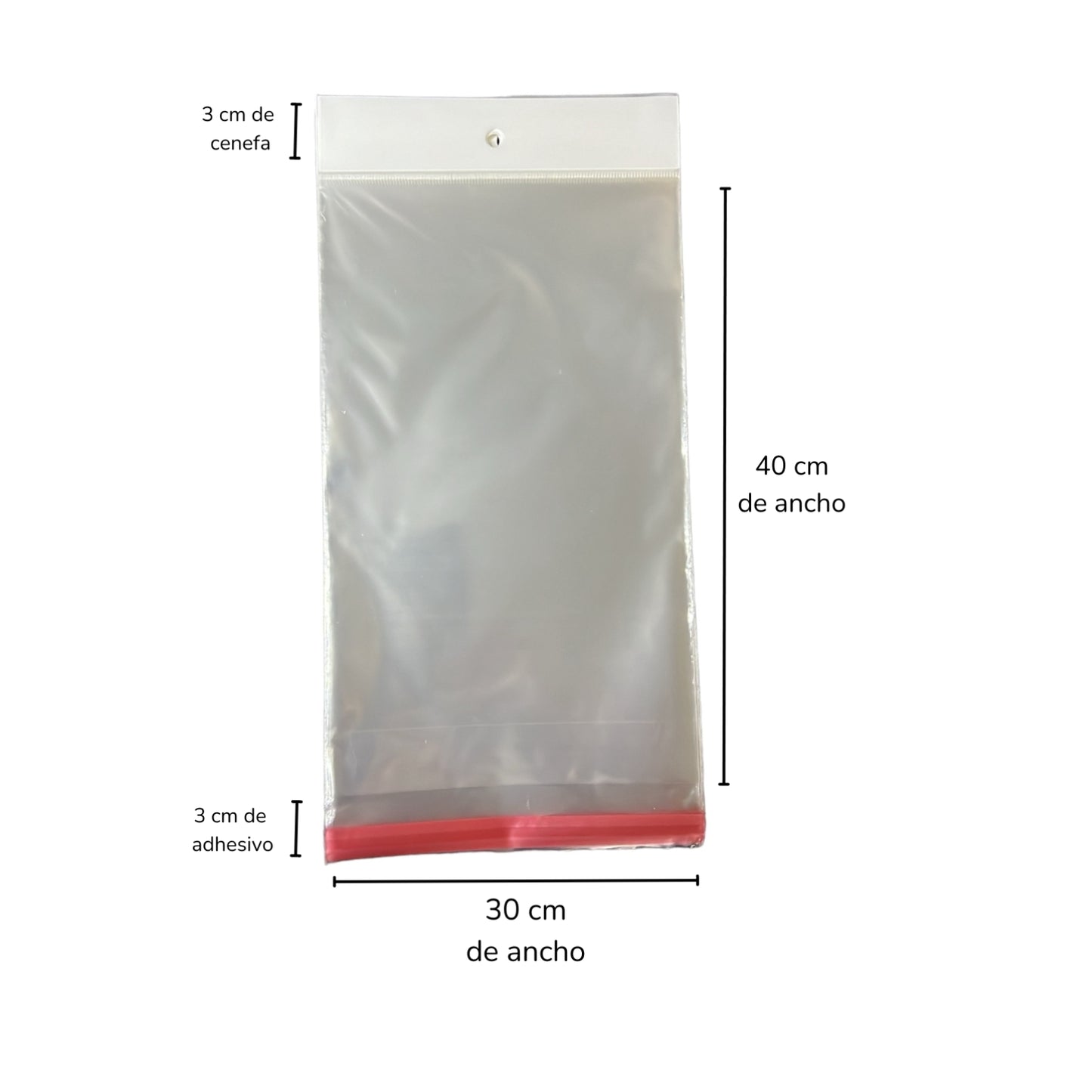 BOLSA CELOFAN CP 30X40 PQT CON 100 PZS O CAJA CON 50 PQTS