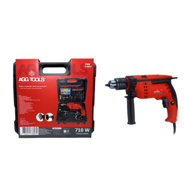T0257 TALADRO DE 1/2 PULGADA 710W CON ACCESORIOS CON 1 PZ O CAJA CON 5 PZS