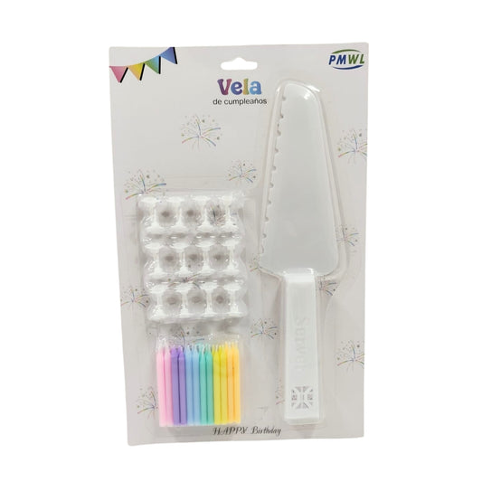 N-GPM-16089  CZ-9878 JUEGO DE PALA Y VELAS PARA CUMPLEAÑOS CON 1 PZ O CAJA CON 144 PZS