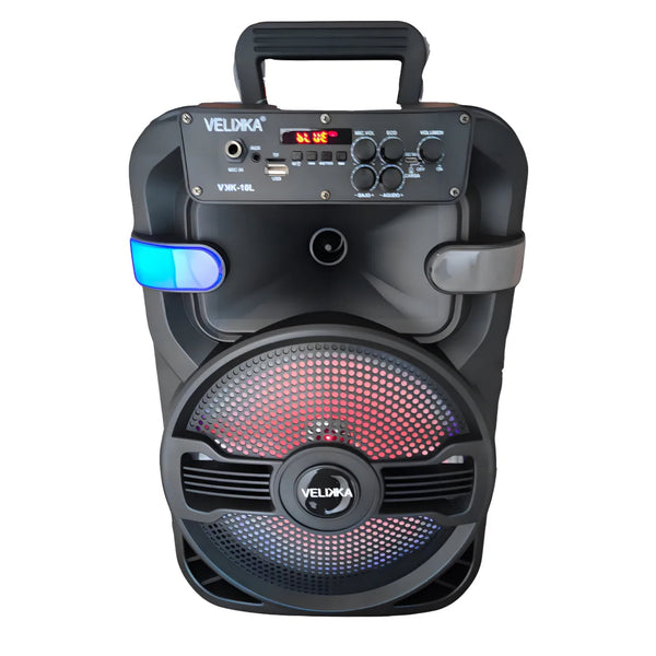 VKK-10L BOCINA 10 PULGADAS ENTRADA USBA/TF, AUX, KARAOKE, RADIO FM, BLUETOOTH RECARGABLE CON 1 PZ POR CAJA