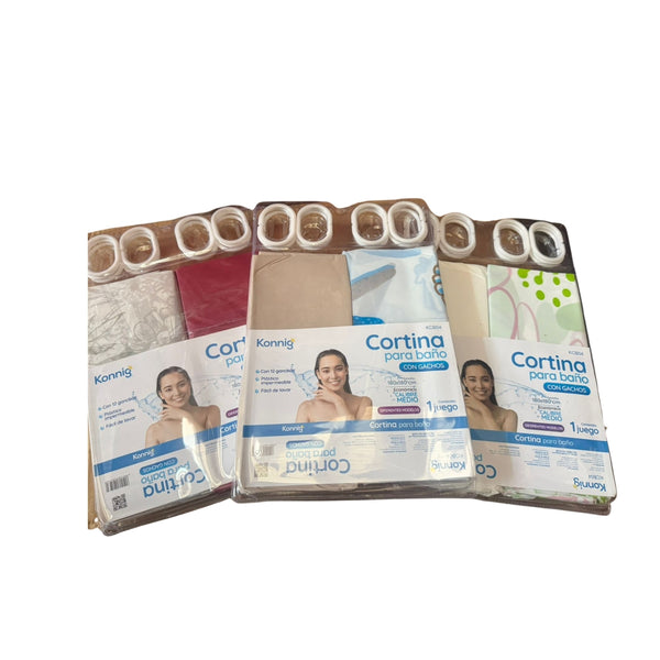 KCB04 CORTINA PARA BAÑO DOBLE DISEÑO CON 1 PZ O CAJA CON 72 PZS