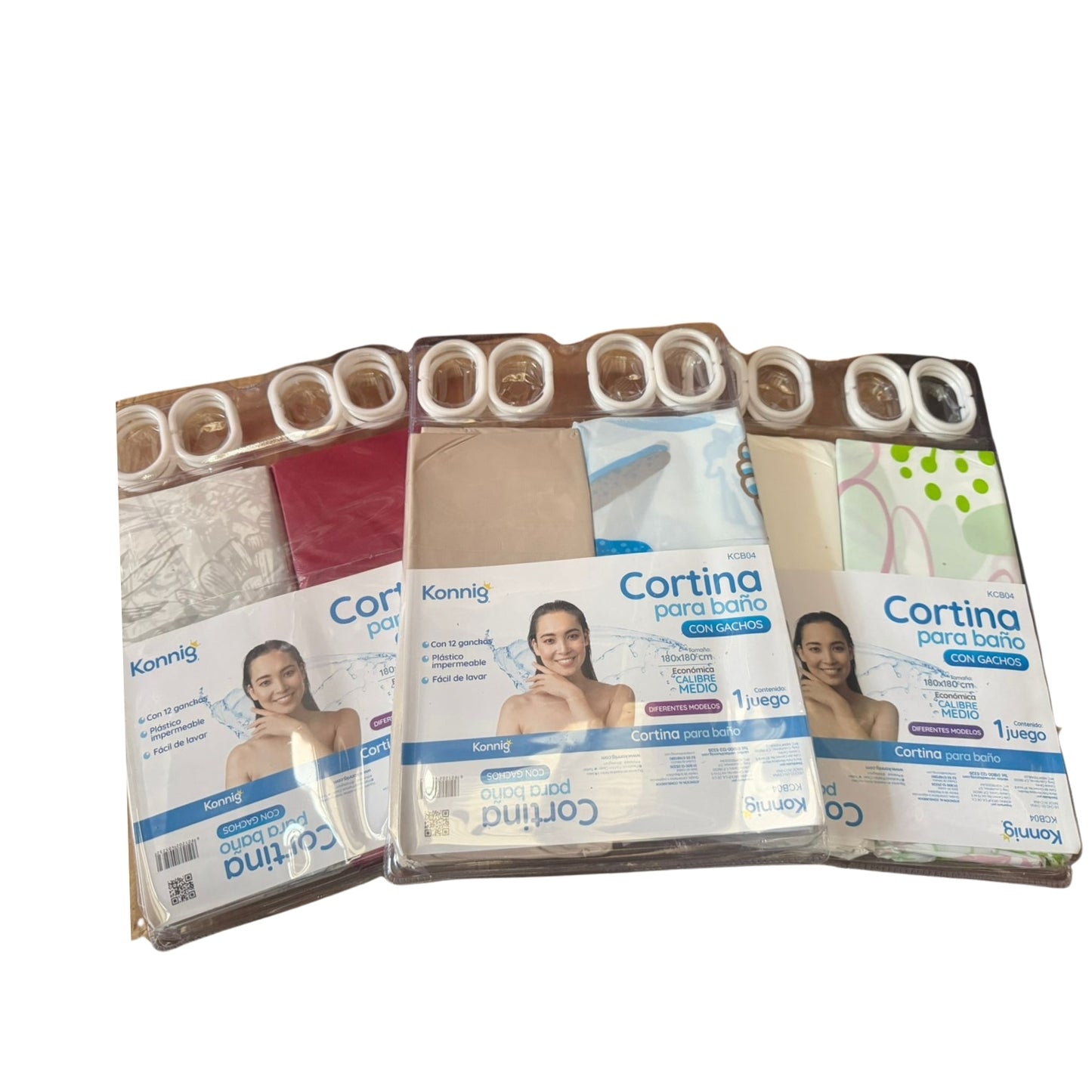 KCB03 CORTINA PARA BAÑO GRUESA DISEÑOS CON 1 PZ O CAJA CON 120 PZS