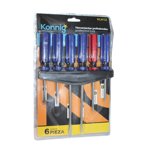 KLH12 JUEGO DE 6 DESARMADORES COLOR AZUL EN BLISTER CON 1 PZ O CAJA CON 60 PZS