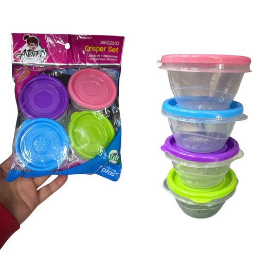 AIKG2502 JUEGO DE 4 PIEZAS DE TUPPER REDONDO FLOR DE COLORES DE 60 ML CON 1 PZ O CAJA CON 55 PZS