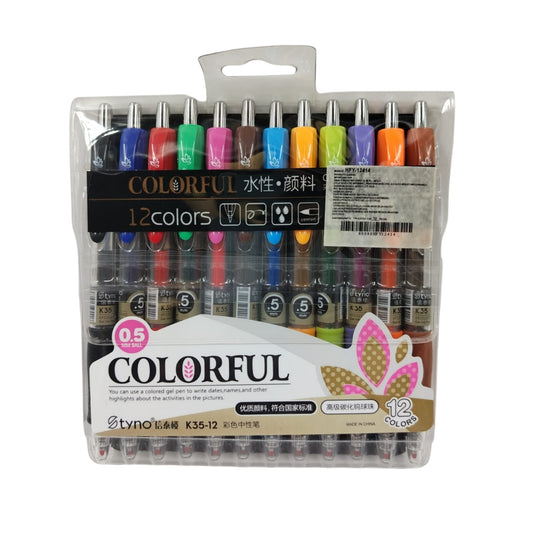 HFY-12414 PLUMAS 12 COLORES DE GEL CON 1 PQT O CAJA CON 120 PQTS