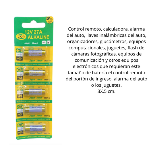 HFY-12727 BLISTER DE 5 PILAS ALCALINAS 12V 27A CON 10 PQT O CAJA CON 40 PQTS
