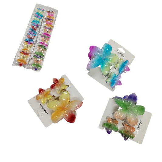 HFY-14386 JGO 3 PINZAS PARA CABELLO EN FORMA FLOR CON 12 PZS O CAJA CON 50 PQTS