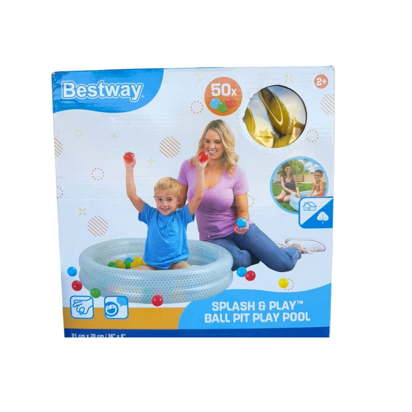 51141 ALBERCA INFLABLE REDONDA .91x.20 CM TRANSPARENTE CON PELOTAS 3 ANILLOS CON 1 PZ O CAJA CON 4 PZS