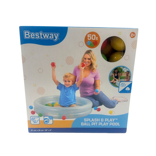 51141 ALBERCA INFLABLE REDONDA .91x.20 CM TRANSPARENTE CON PELOTAS 3 ANILLOS CON 1 PZ O CAJA CON 4 PZS