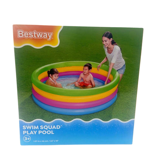 51117 ALBERCA INFLABLE REDONDA 1.57x.46 CM ANILLOS ARCOIRIS CON 1 PZ O CAJA CON 6 PZS