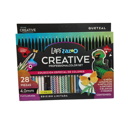 C-998-53 LAPICES DE 28 COLORES 4 MM A8 (6 NEON+6 PASTEL+6 METALICOS+6 ARCOIRIS+2 NEGROS+2 BLANCOS) Y SACAPUNTAS CON 1 SET O CAJA CON 72 SETS