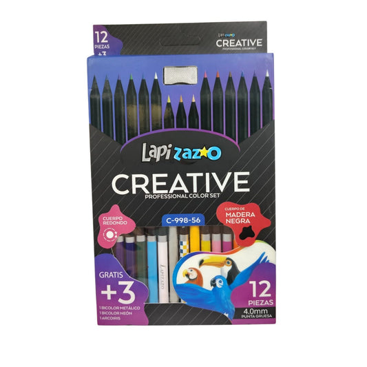 C-998-56 LAPICES DE 12 COLORES A8 4 MM+1 BICOLOR METALICO+1 BICOLOR NEON+1 ARCOIRIS Y SACAPUNTAS CON 1 SET O CAJA CON 144 SETS