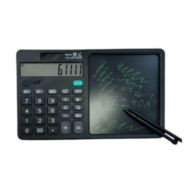 HFY-13342 CALCULADORA  CON 2 PLUMAS Y PANTALLA 25x16 CM CON 1 PZ O CAJA CON 80 PZS