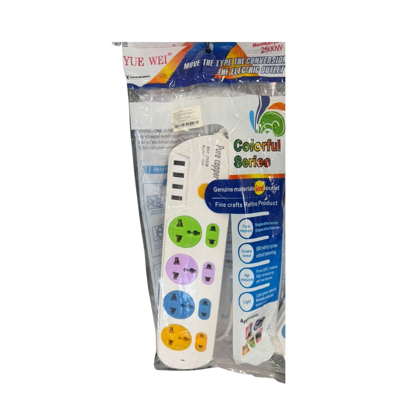 HFY-14061  MULTICONTACTOS  8 CLAVIJAS y 4 ENTRADAS USB 110V, CAPACIDAD MAXIMA 2500W CON 1 PZ O CAJA CON 80 PZS