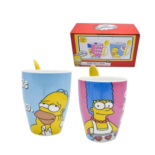 1738-205 JUEGO DE 2 TARROS DE CERAMICA CON CUCHARA HOMERO Y MARGE CON 1 PZ O CAJA CON 6 PZS