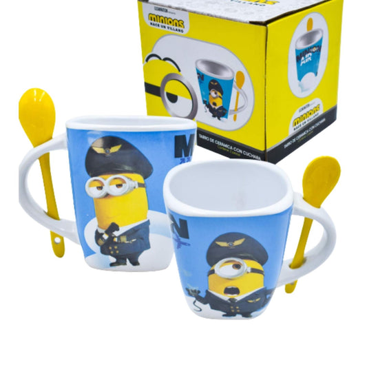 1738-91 TARRO DE CERAMICA CON CUCHARA MINIONS THE RISE OF CON CAJA OLAF 340 ML CON 1 PZ O CAJA CON 12 PZS