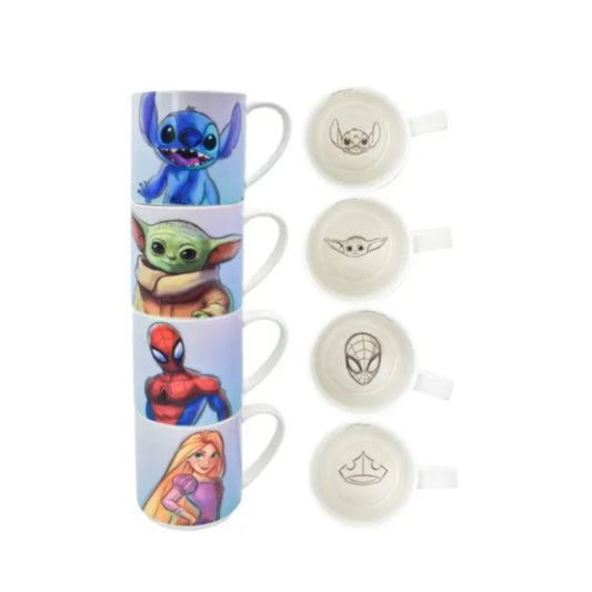 1754-74 JUEGO DE 4 TARROS APILABLES DE PORCELANA DISNEY 100 AÑOS CON 1 PZ O CAJA CON 8 PQTS