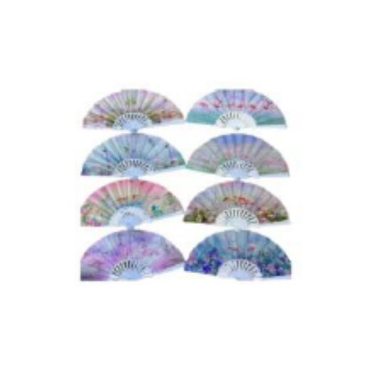 HFY-13610  ABANICO 6 COLORES 23 CM CON 12 PZS O CAJA CON 50 PAQ