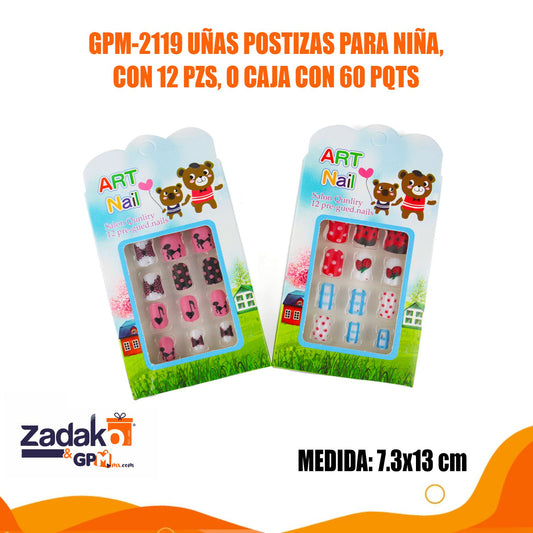 GPM-2119 UÑAS POSTIZAS PARA NIÑA, CON 12 PIEZAS, O CAJA CON 60 PQTS