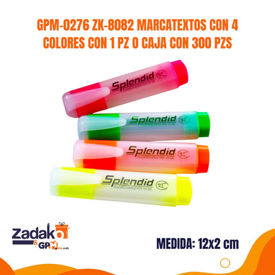 GPM-0276 ZK-8082 MARCATEXTOS CON 4 COLORES CON 1 PZ O CAJA CON 300 PZS