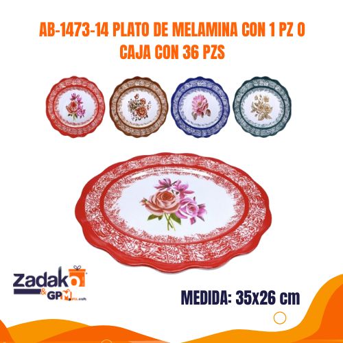 AB-1473-14 PLATO DE MELAMINA CON 1 PZ O CAJA CON 36 PZS