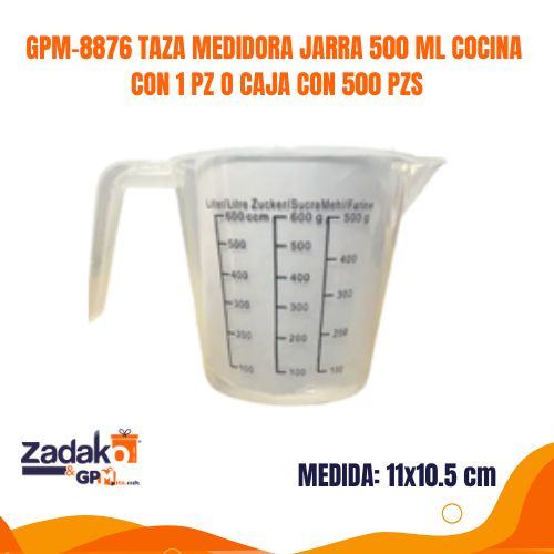 GPM-8876 TAZA MEDIDORA JARRA 500 ML COCINA 11 X 10.5 CM CON 1 PZ O CAJA CON 500 PZS