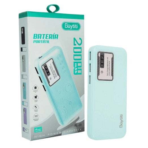 PL-20 POWER BANK DE 2000 MAH CON LINTERNA CON 1 PZ O CAJA CON 80 PZS