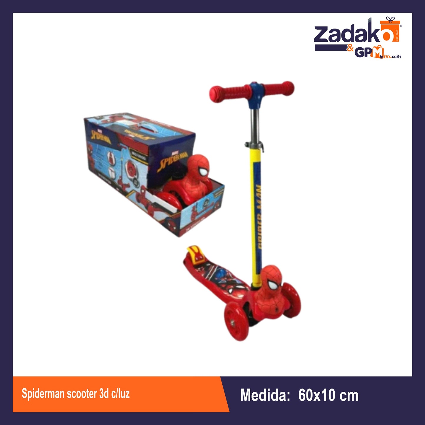 11059-SP SPIDERMAN SCOOTER 3D C/LUZ 60*9.5*10 CON 1 PZ O CAJA CON 4 PZS