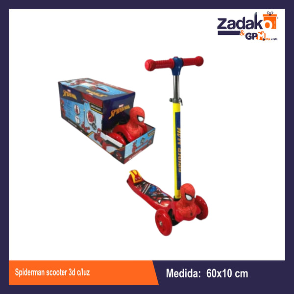 11059-SP SPIDERMAN SCOOTER 3D CON LUZ 60x9.5x10 Cm cON 1 PZ O CAJA CON 4 PZS