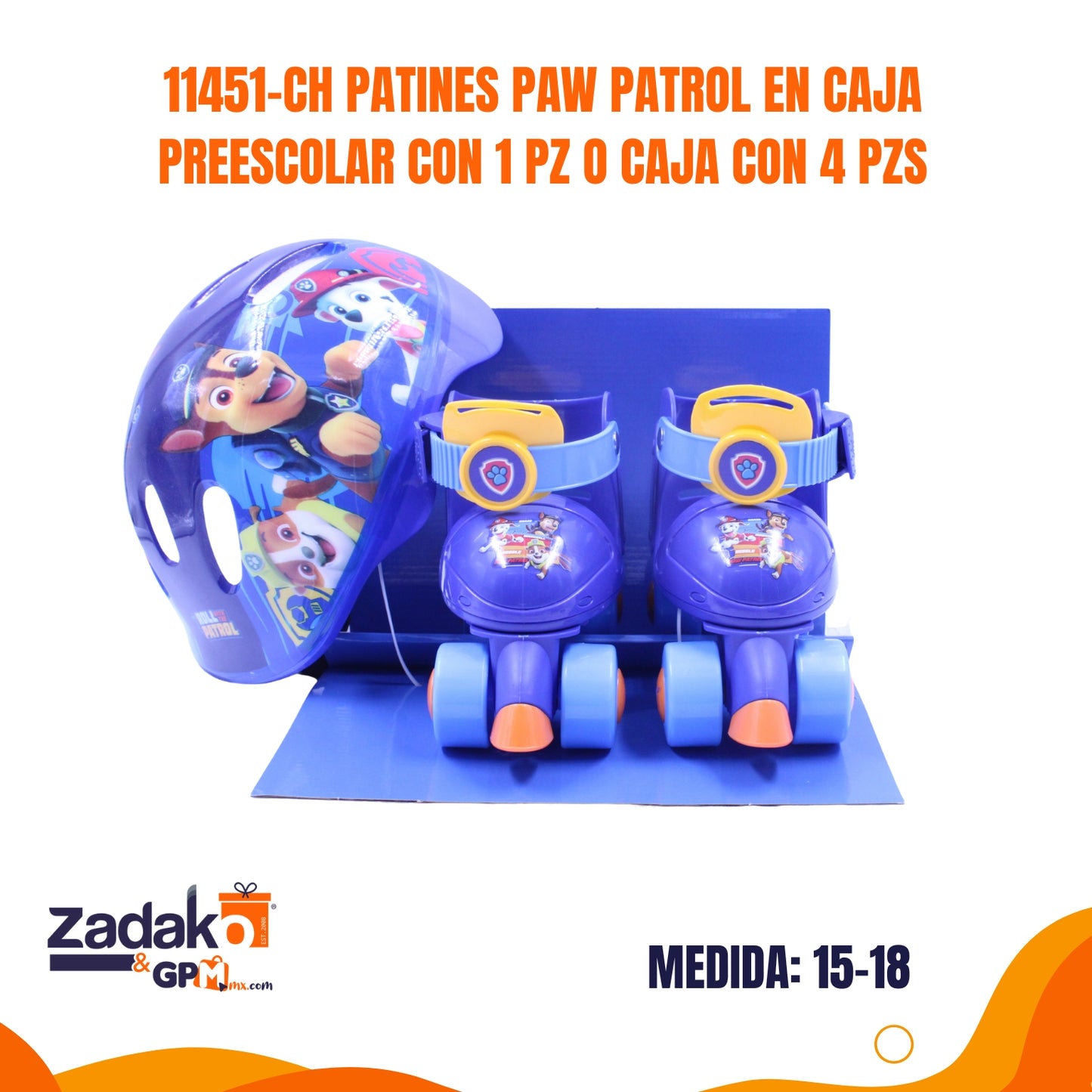 11451-CH PATINES PAW PATROL EN CAJA PREESCOLAR CON 1 PZ O CAJA CON 4 PZS