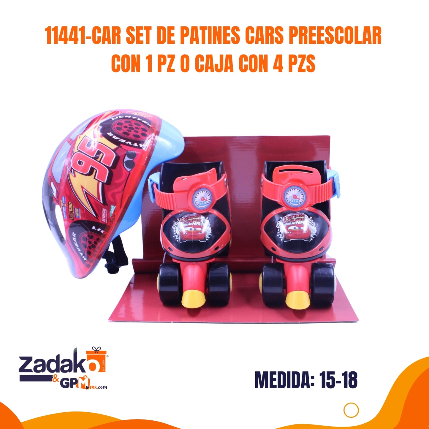 11441-CAR SET DE PATINES CARS PREESCOLAR CON 1 PZ O CAJA CON 4 PZS