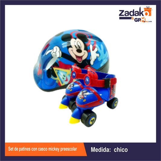 11442-MK SET DE PATINES CON CASCO MICKEY PREESCOLAR CON 1 PZ O CAJA CON 4 PZS