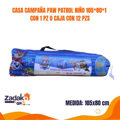 T378793 CASA CAMPAÑA PAW PATROL NIÑO 105*80*1 CON 1 PZ O CAJA CON 12 PZS