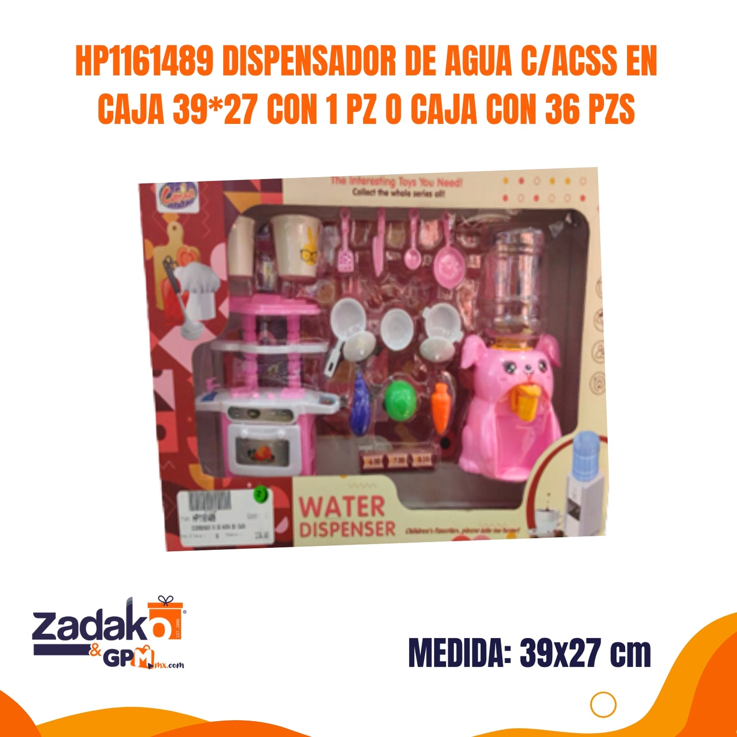 HP1161489 DISPENSADOR DE AGUA CON ACESORIOS EN CAJA 39x27 CM CON 1 PZ O CAJA CON 36 PZS