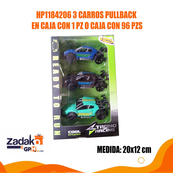 HP1184206 3 CARROS PULLBACK EN CAJA CON 1 PZ O CAJA CON 96 PZS