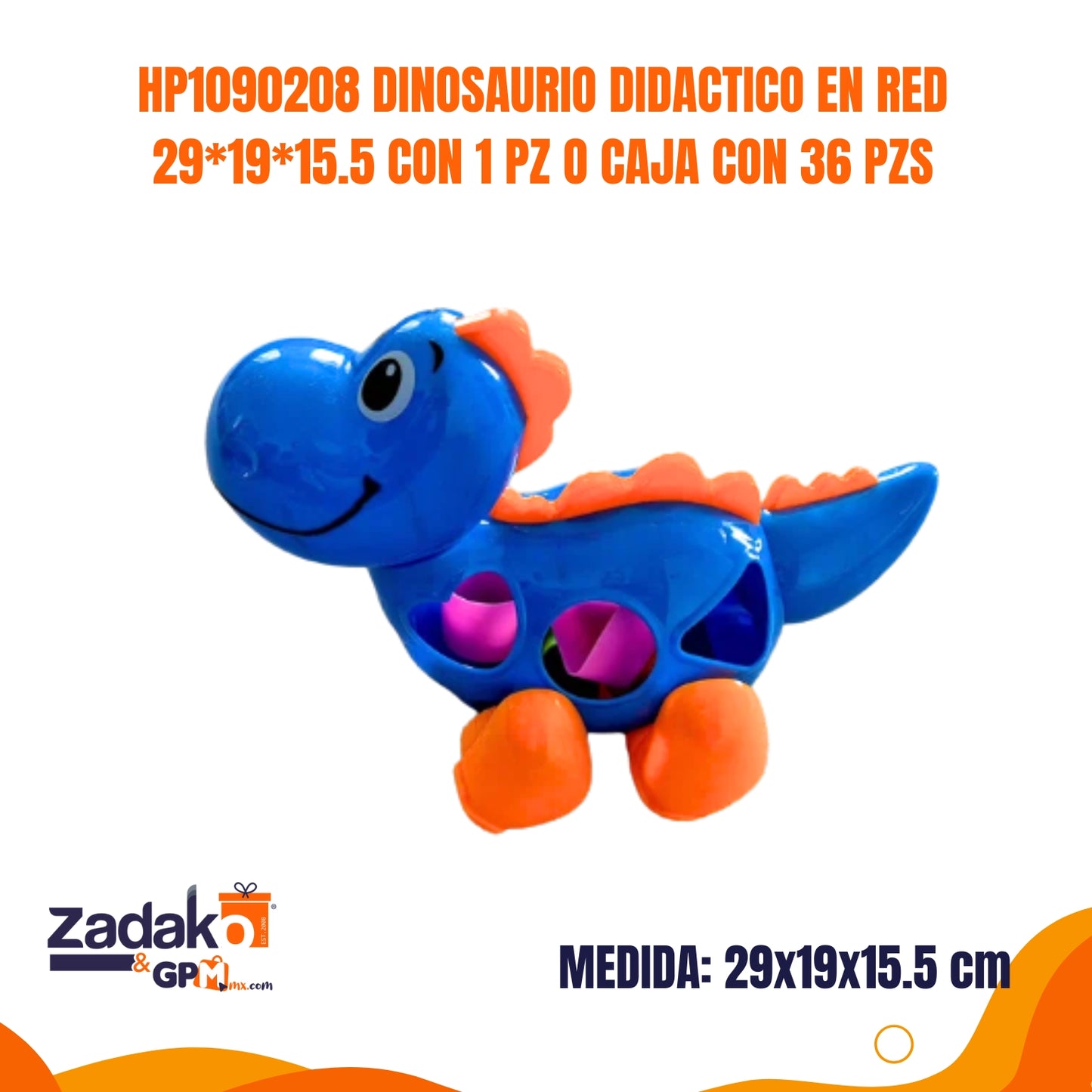 HP1090208 DINOSAURIO DIDACTICO EN RED 29x19x15.5 CM CON 1 PZ O CAJA CON 36 PZS