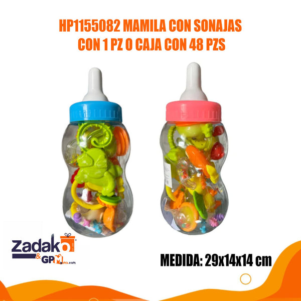 HP1155082 MAMILA CON SONAJAS 29x14x14 CM CON 1 PZ O CAJA CON 48 PZS