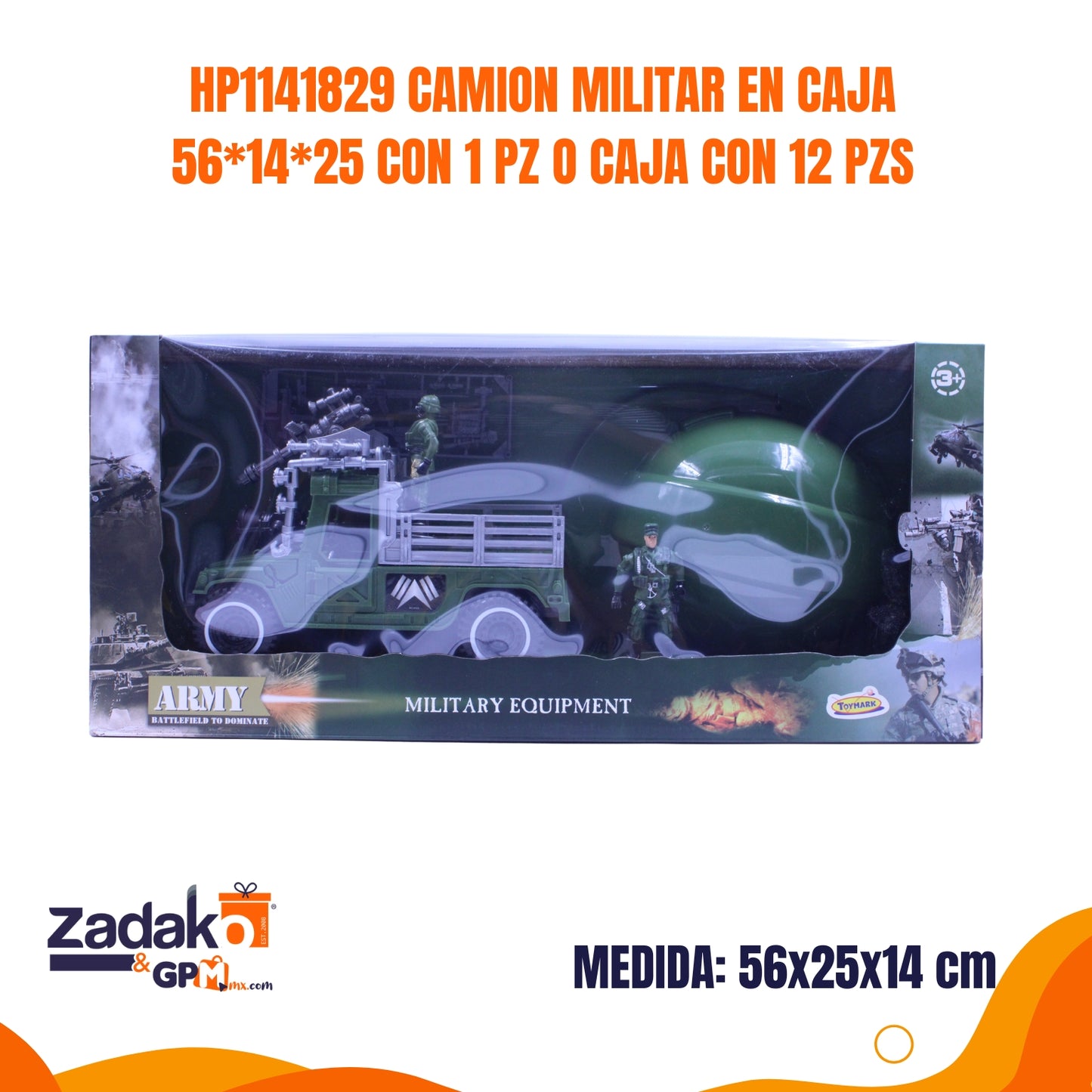 HP1141829 CAMION MILITAR EN CAJA 56x14x25 CM CON 1 PZ O CAJA CON 12 PZS