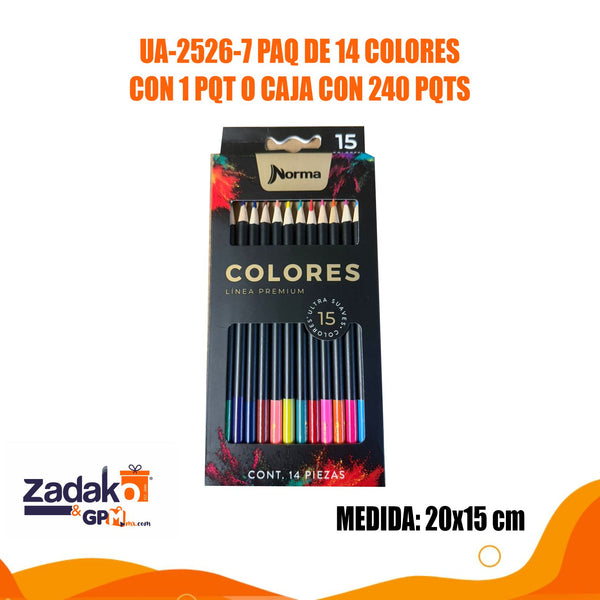 UA-2526-7 SET 14 PZS LAPICES DE COLORES LINEA PREMIUM CON 1 PAQ O CAJA CON 240 PQTS