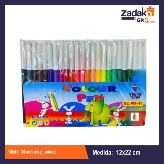 N-GPM-0266  GPM-0266 BLISTER 24 COLORES PLUMINES CON 1 PZ O CAJA CON 192 PZS