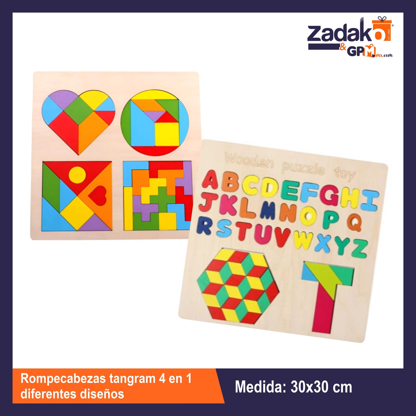 GPM-0379 ROMPECABEZAS TANGRAM 4 EN 1 DIFERENTES DISEÑOS CON 1 PZ O CAJA CON 50 PZS