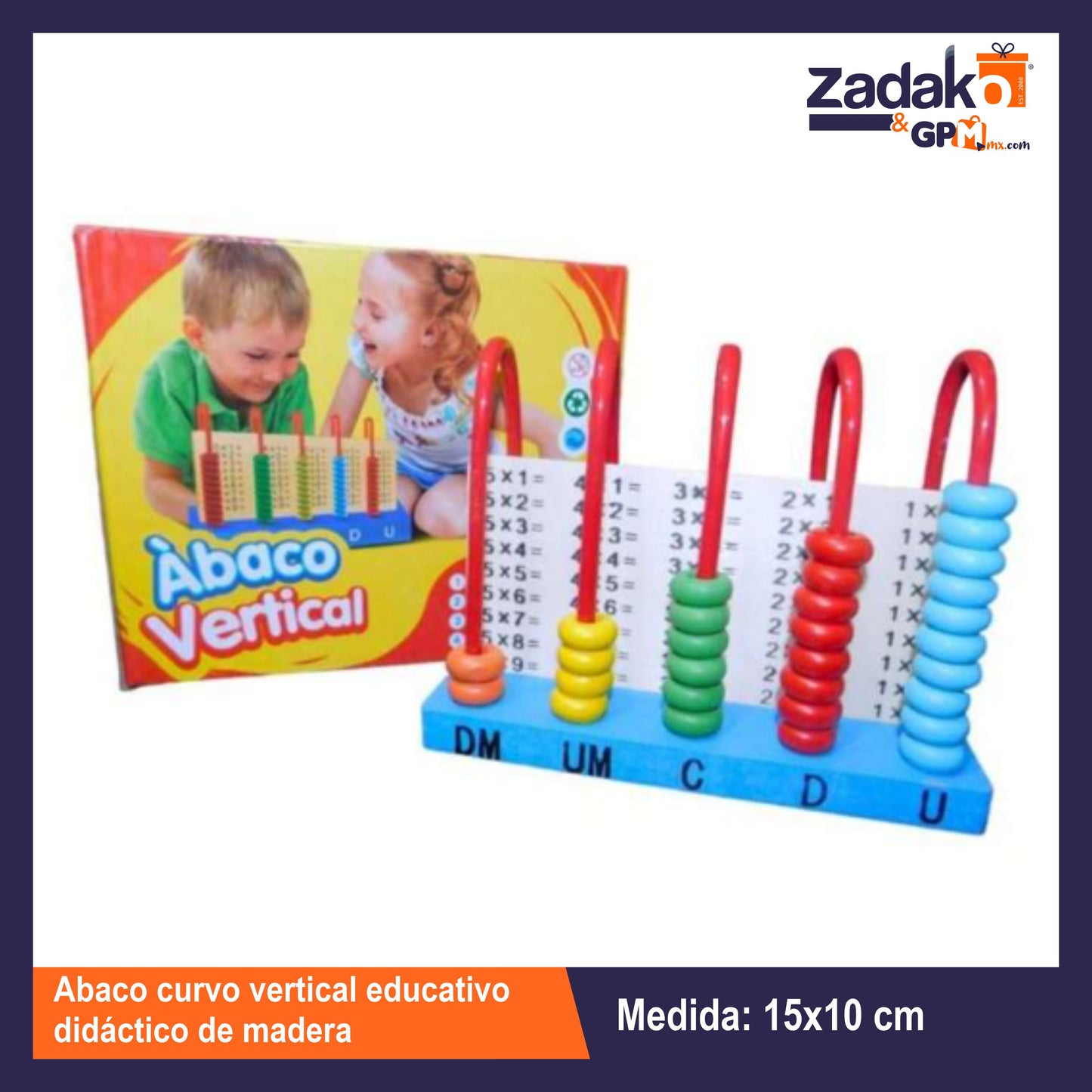 GPM-0385 ABACO CURVO VERTICAL EDUCATIVO DIDACTICO DE MADERA CON 1 PZ O CAJA CON 100 PZS